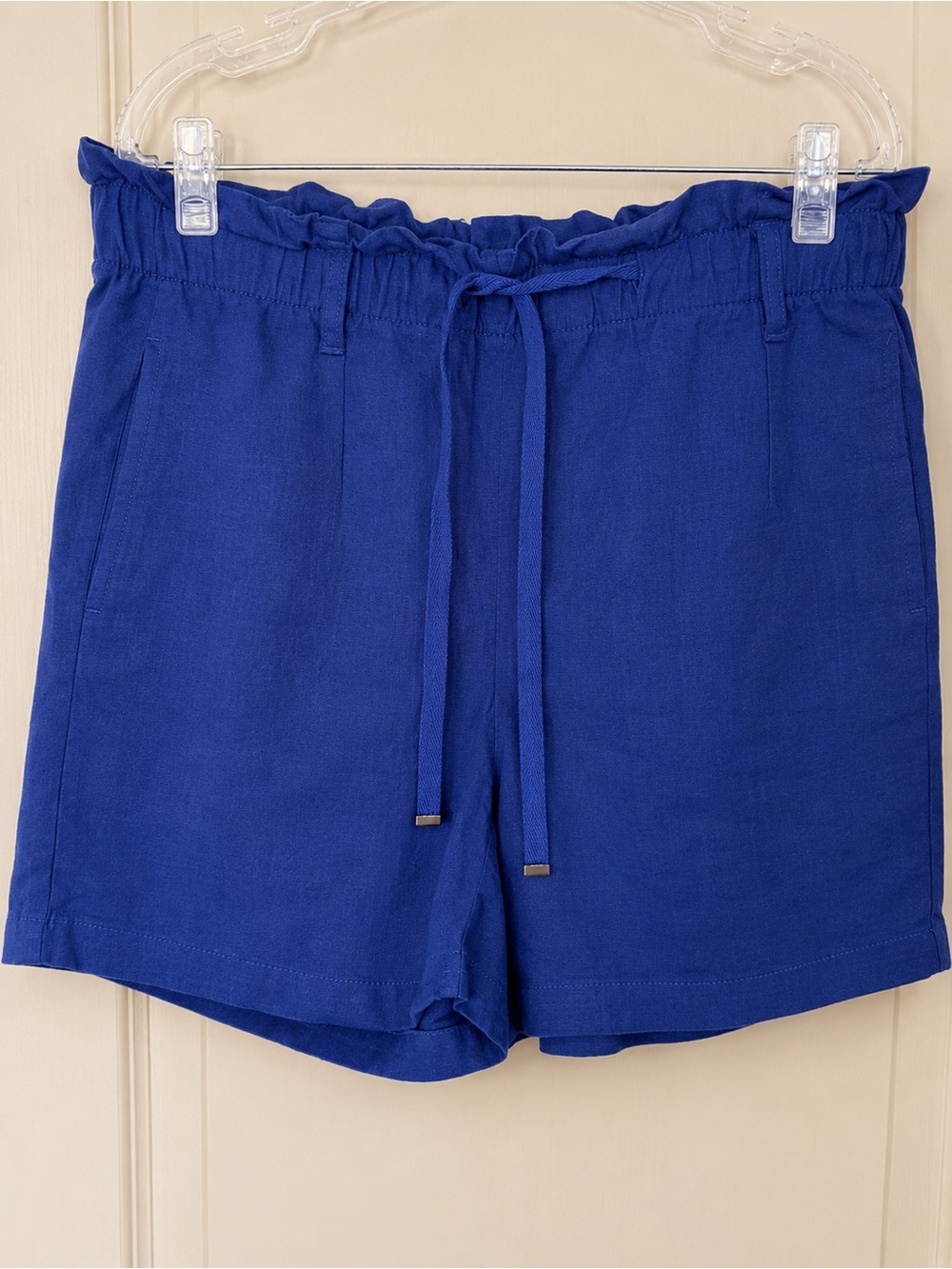 St. John’s Bay Linen Blend Shorts Size M Elastic Waist Blue Summer Casual - Picture 2 of 5